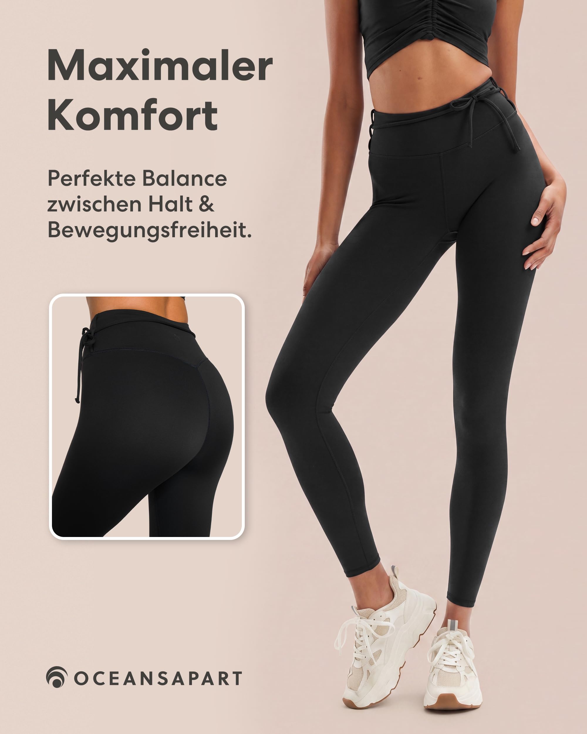 OCEANSAPART Gianna Pant - Sport Leggings Damen High Waist Blickdicht | Bundkordel & Anti-Rutsch Silikonband – Schnelltrocknend & Formgebend – Yogahose & Kompressionshose