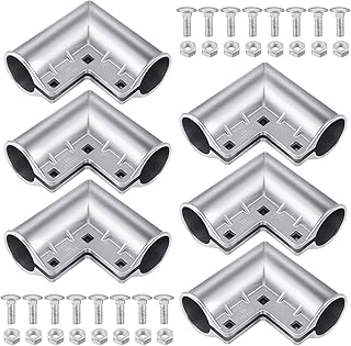 6 Pack Aluminum Chain Link Fence Gate Corner, 1-3/8" x 1-3/8" Outdoor Diameter Pipe, Pressed Gate Corner Gates Elbow with 90 Degree Angle Design, Bolts and Nuts Included (Silver)