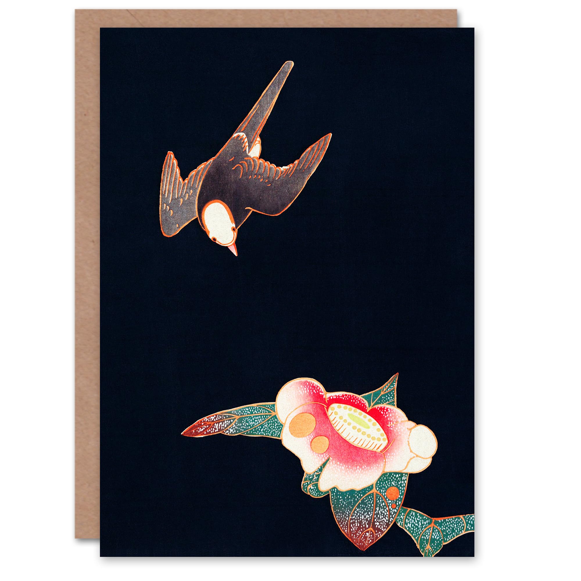 Artery8 Ito Jakuchu Art Card Swallow and Camellia Flower Japanese
