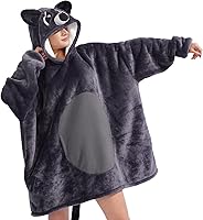 Vista 2 de Manta con capucha de mapache para adultos, manta Sherpa de gran tamaño, disfraz para mujer