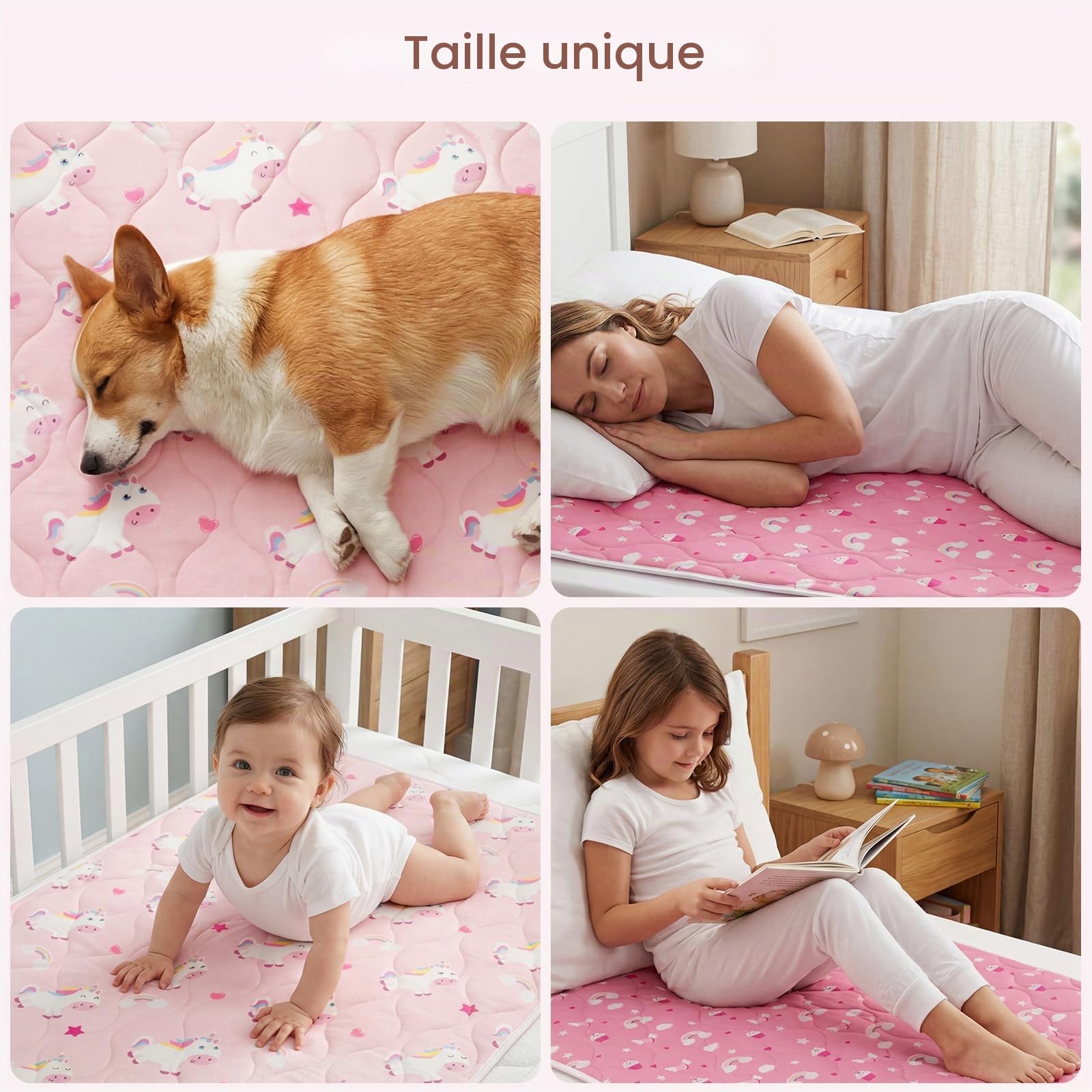 Alèse Protège Matelas Lavable 90x75 cm Lot de 2 Couvre-Matelas Imperméable Bébé & Enfant-Absorbant, Respirant, Anti-Fuite pour Lit, Incontinence, Sueur et Liquides Licorne Rose