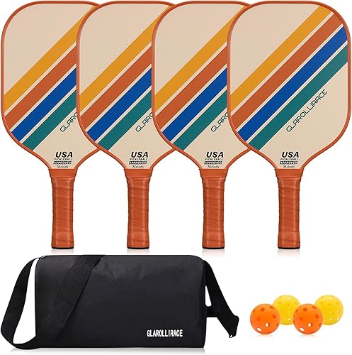 Juego de 2 palas de pickleball 4 raquetas de pickleball aprobadas por USAPA, fibra de vidrio Superficie de fibra de carbono y núcleo de panal de