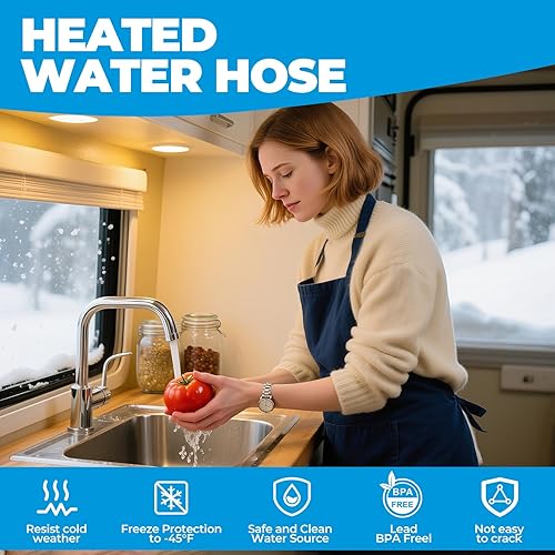 Miniatura 4 de – Manguera de agua calefactada para caravana con protección anticongelante hasta -45 °F y apta para agua potable, útil para ganado y agricultura,