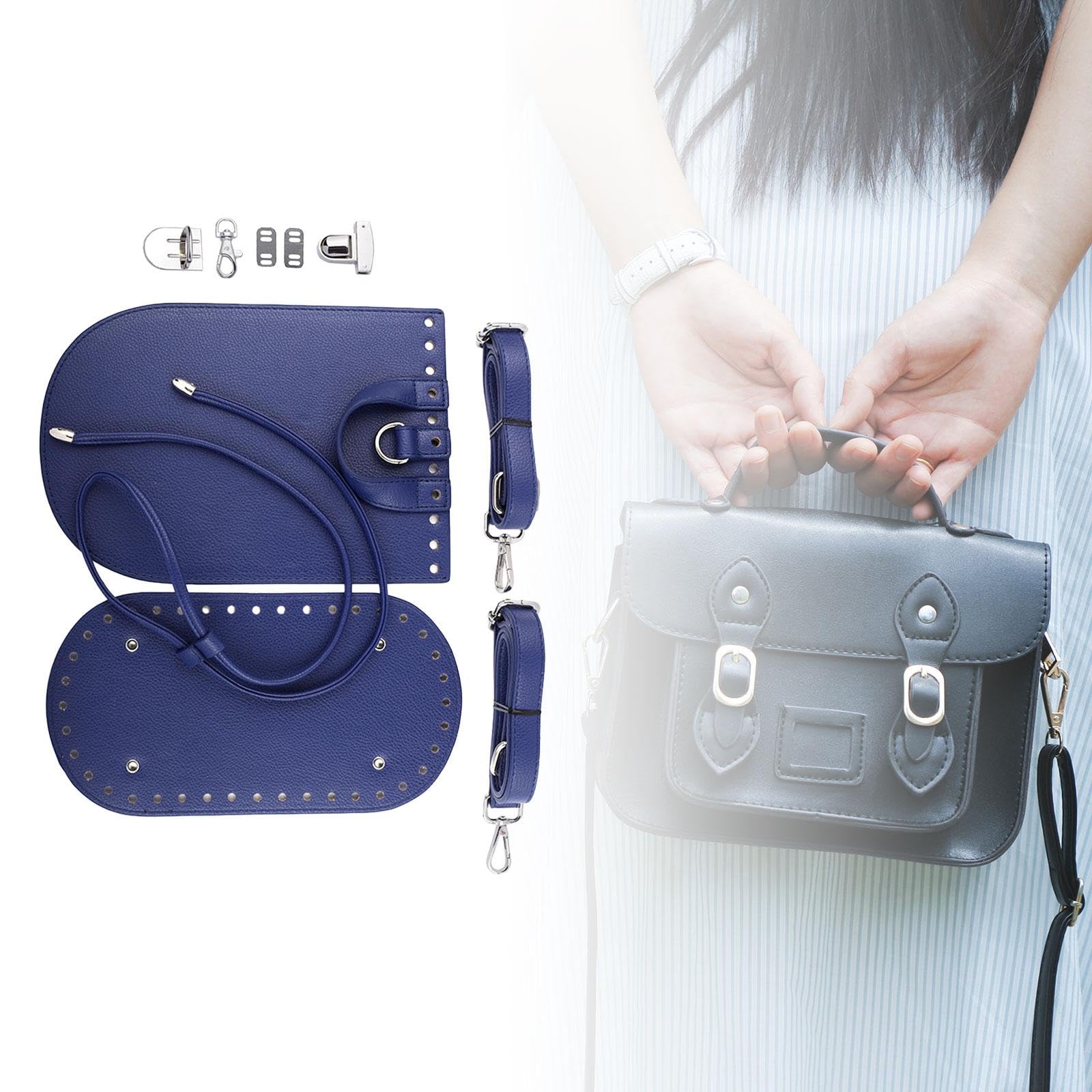 7 Pieces PU Leather Purse Making Kit,Knitting Set,Shoulder Strap Woven Bag Set,DIY Knitting Crochet Bags for DIY Women Bag, Blue