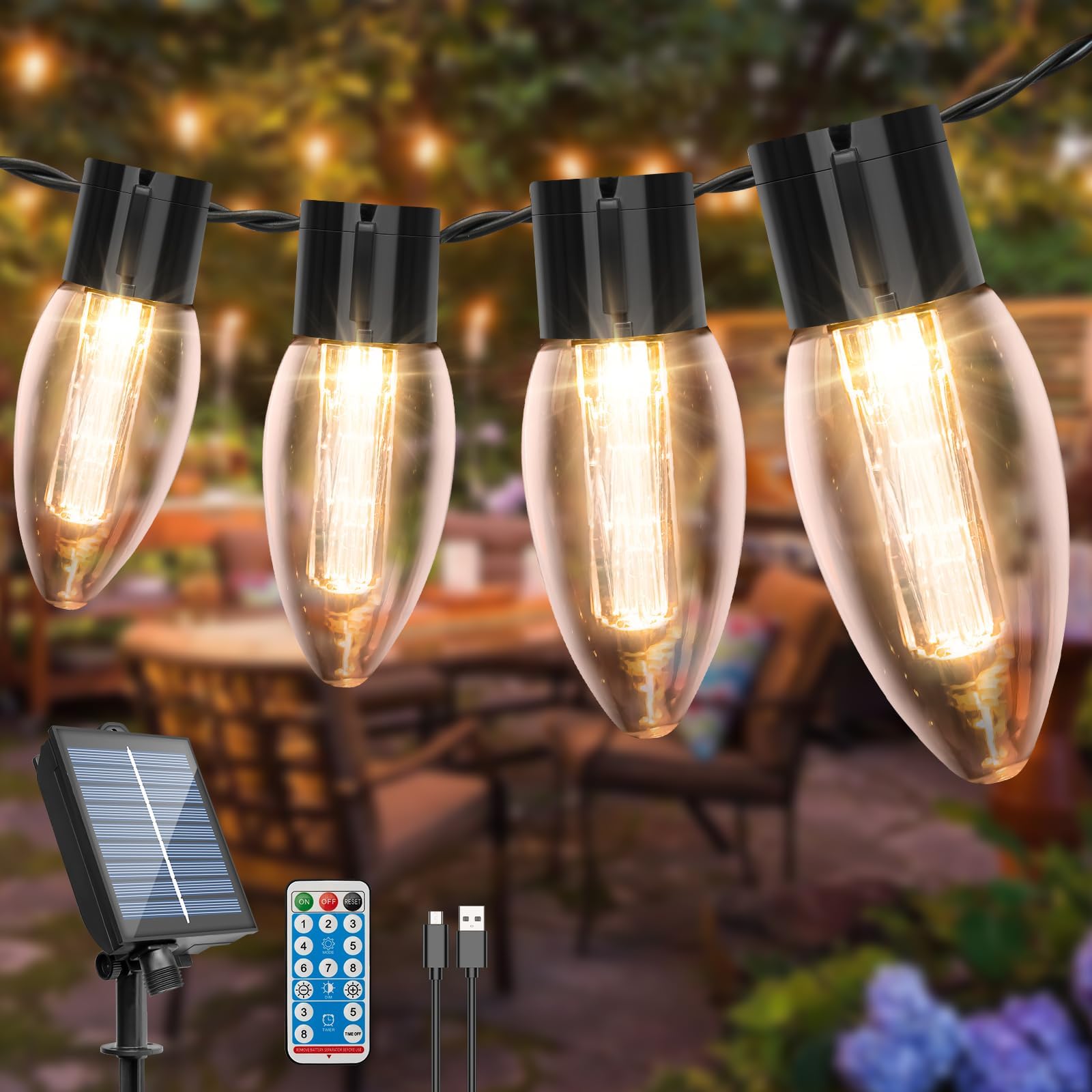 URLMUSP Solar Festoon Lights Outdoor,13.5M/44FT USB&Solar Power Garden