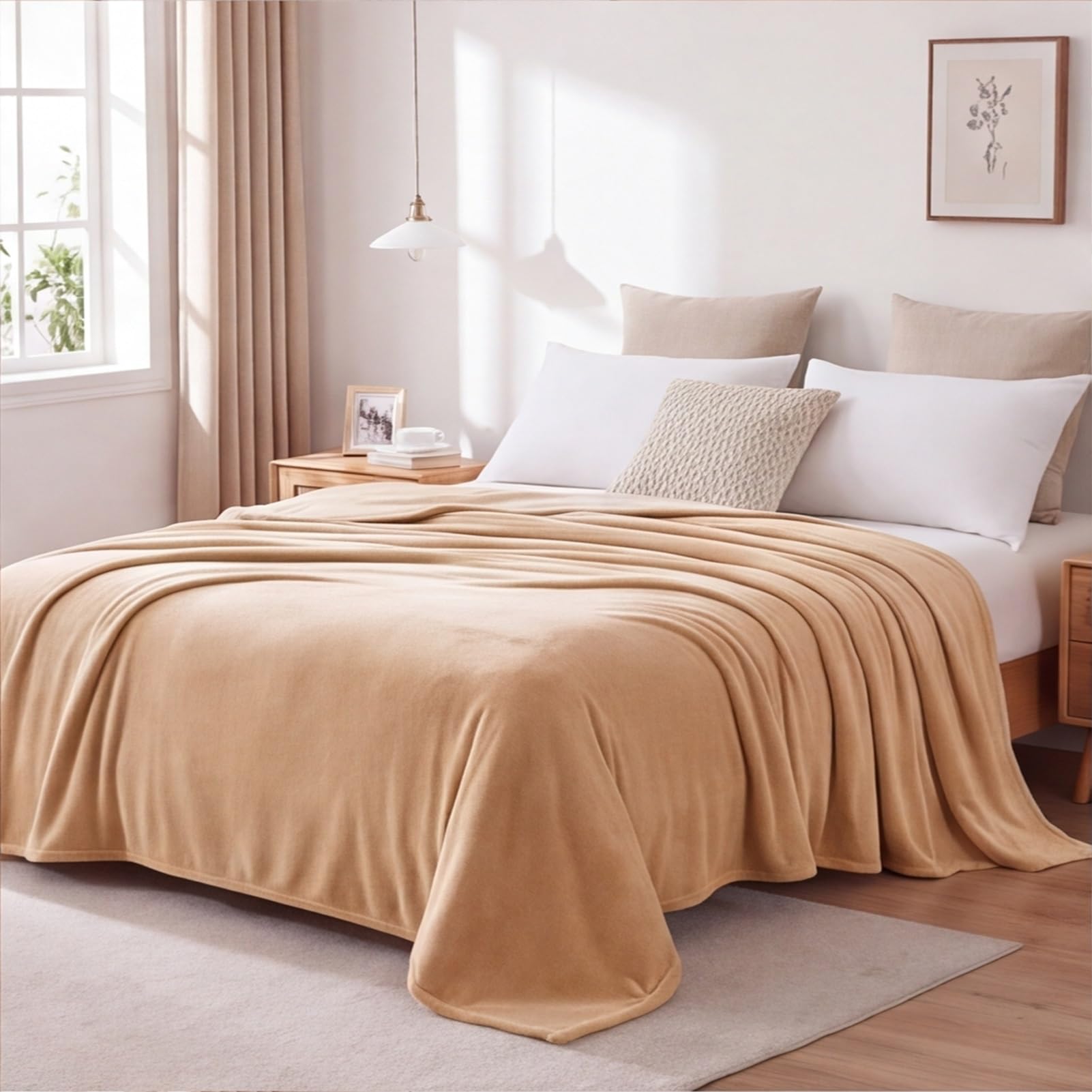 Plaid tout doux idée cadeau flanelle 75x295cm chameau pour lit et divan