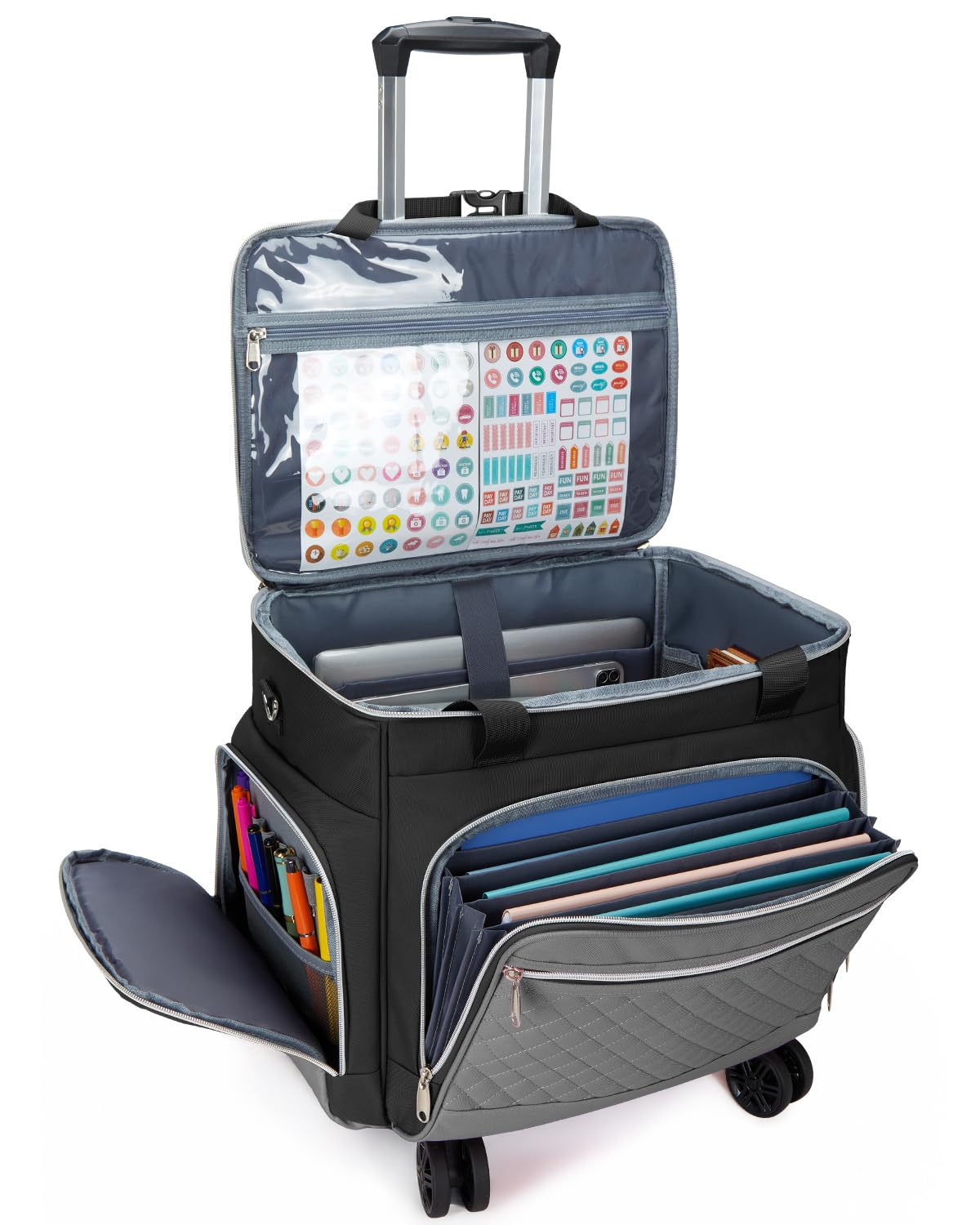2025 Rolling Teacher Tote Bag with Accordion File Organizer