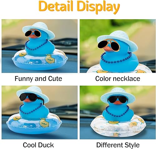 Miniatura 3 de wonuu Decoración de pato de goma para automóvil, accesorios de automóvil, adorno de tablero de automóvil con sombrero de vaquero, anillo de