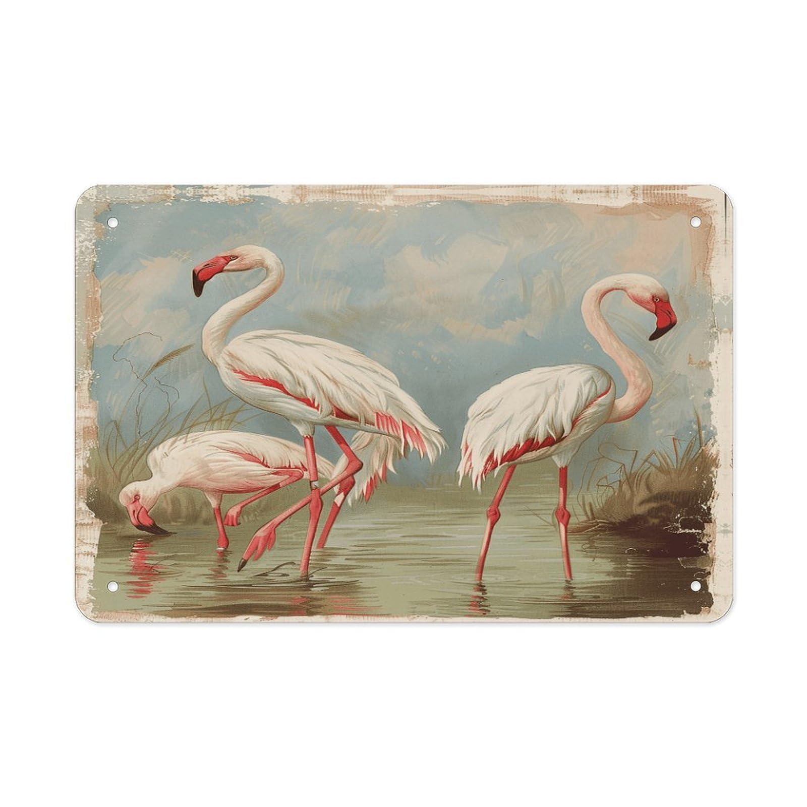 Fodpand Style Flamingo In Water Wall Art Metal Signs Tin Sign