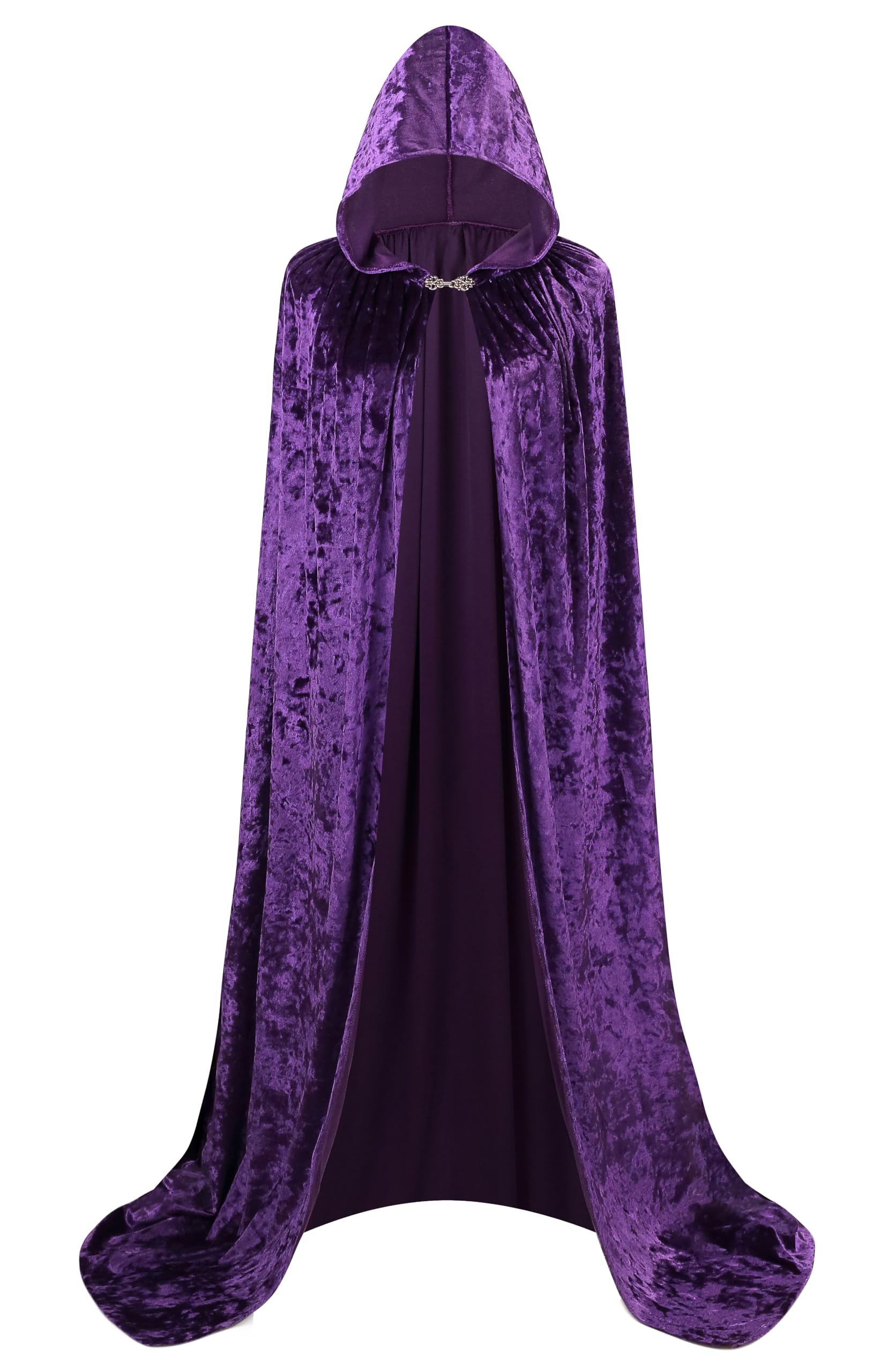 HAPNBCELE Medieval Velvet Hooded Cloak for Womens Mens, Adults Renaissance Costume Cape Halloween Christmas Masquerade Party (Purple, 55.11Inch/140cm) โ image 1