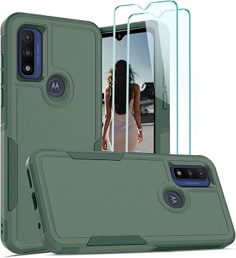 Jeylly Case for Motor G Power 2022, Moto G Play 2023 Case and [2 Pack] Glass Screen Protector, Heavy Duty Shockproof Full Body Soft TPU Rubber Protective Phone Cover for Motorola G Power 2022, Green