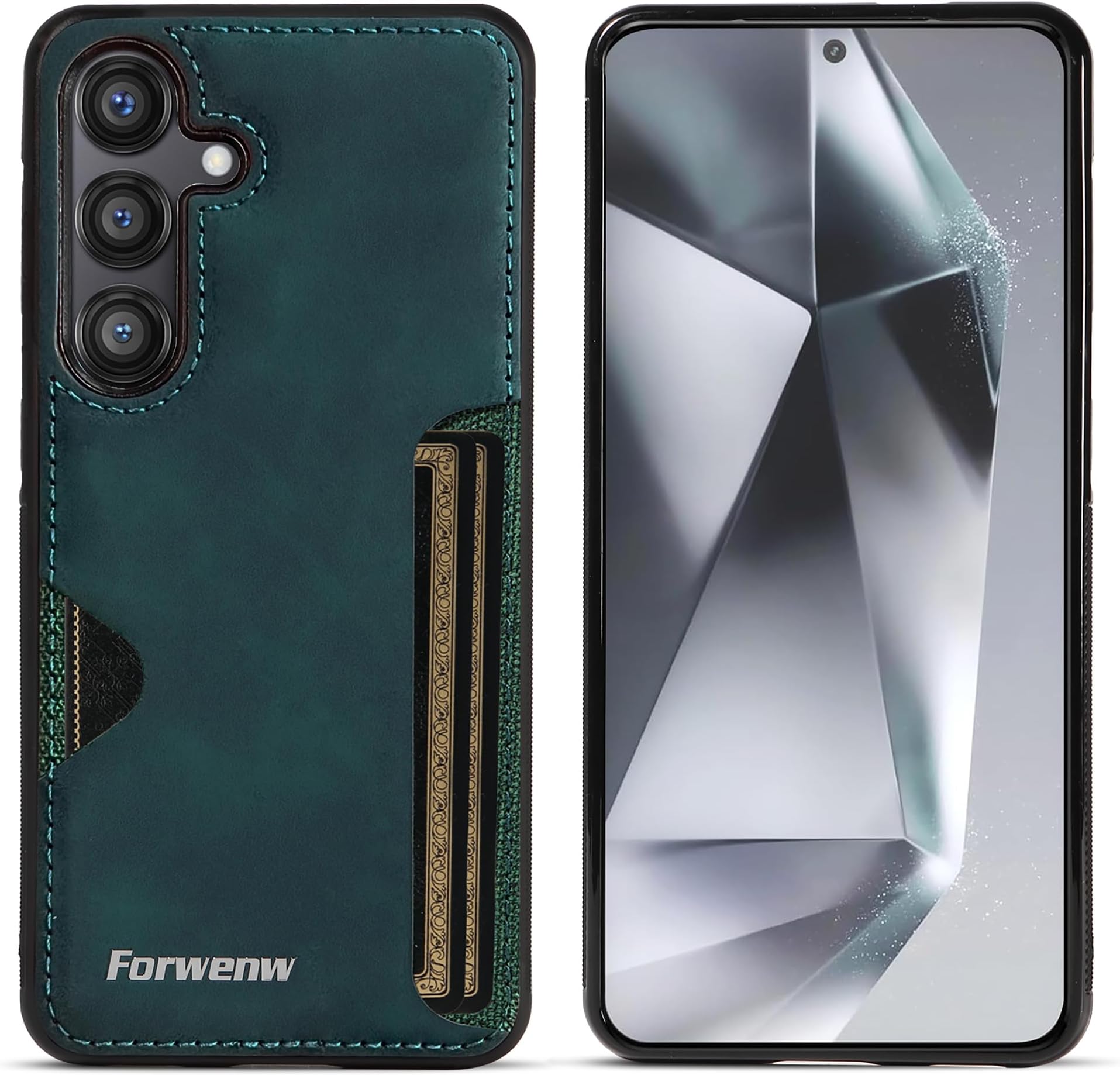 Case for Samsung Galaxy S25 5G, Slim Back Case with Card Holder Premium PU Leather Cover Shockproof TPU Bumper Protective Phone Case Cover for Samsung Galaxy S25 - Green