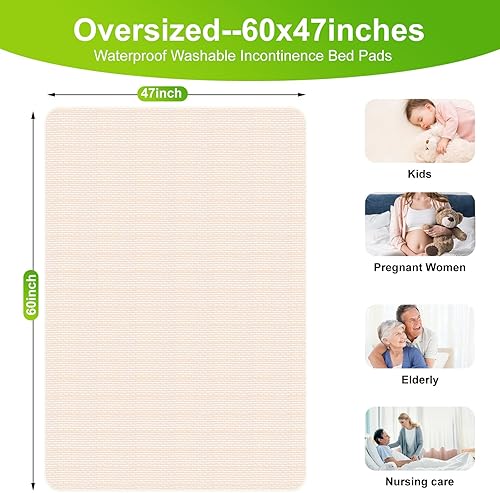 Miniatura 2 de Extra Large Bed Pads Washable Waterproof 3XL-60"x47",5 Layer Comfort Soft Reusable Oversized Incontinence Bed Pads for Adults,Seniors,Heavy