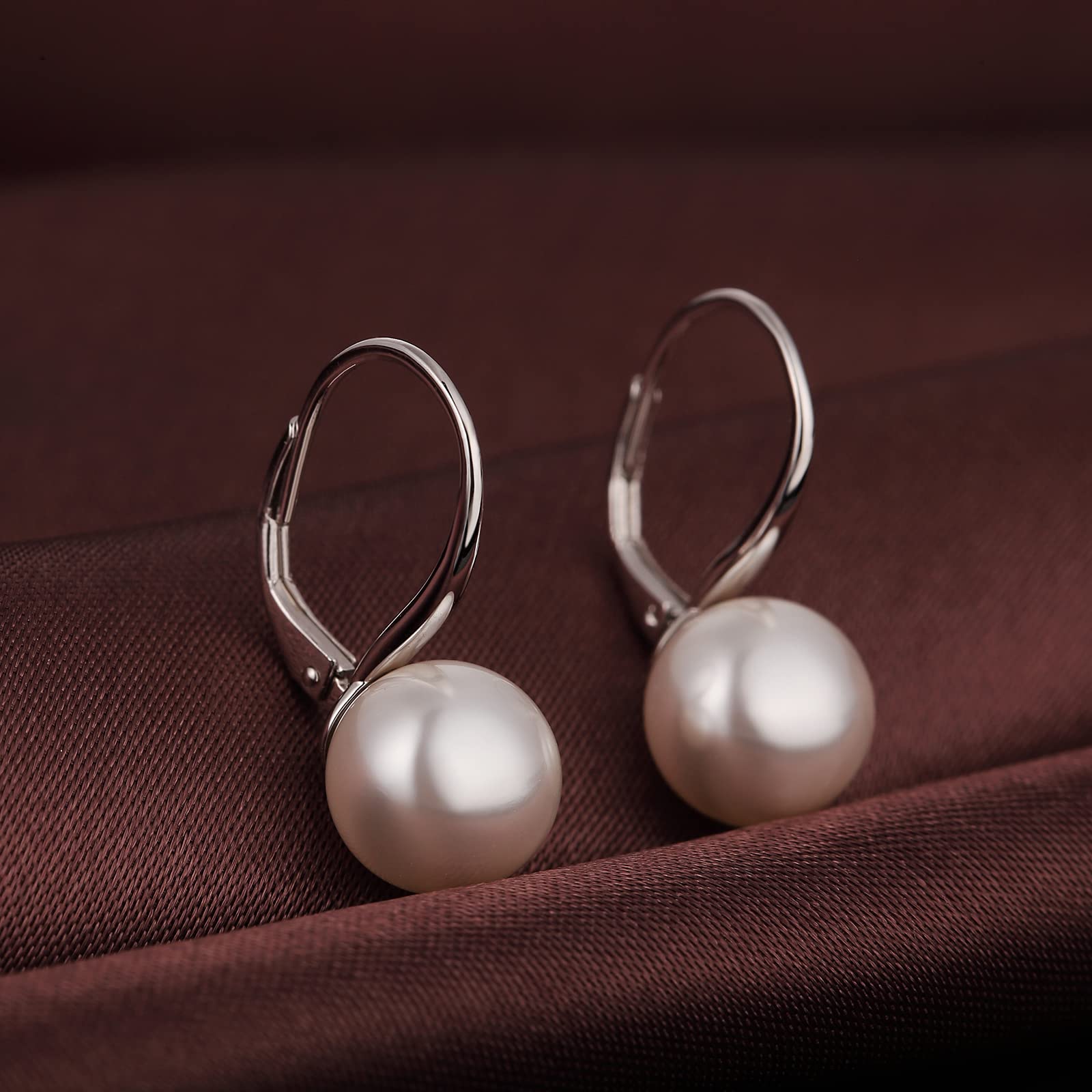 Orecchini Perle, Orecchini Perle Pendenti Argento Sterling 925 Placcato Oro Bianco 18 Carati, Anallergici Orecchini Perle Nere/Orecchini Perle Bianco 8mm-10mm Gioielleria Raffinata Donna