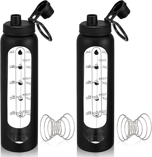 LemonRoad 2 botellas de vidrio mezclador de proteínas de 34 onzas  1 l con 2 bolas de acero inoxidable, juego de tazas mezcladoras de proteínas