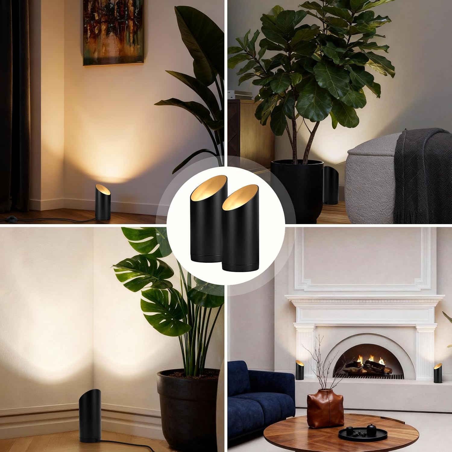 2 Pack Uplighting Indoor Floor Can Lights,7W LED Up Lights with 3000K GU10 Bulbs, Spot Lights with 5.9 FT Plug Cord & Foot Switch,Ideal for Indoor Corners, Sofas, Plants, and Wall Art