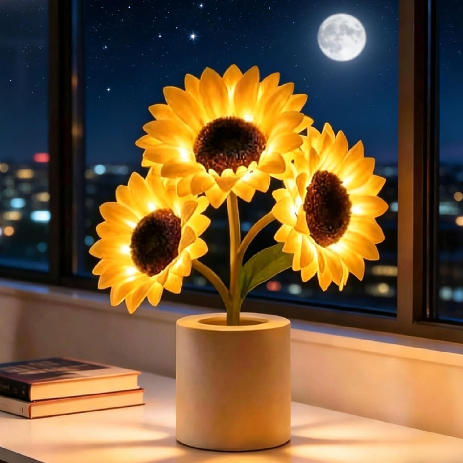 XUDUOO Sunflower Flower Lamp, Rechargeable Table Lamp,Cordless Touch Night Light for Bedroom Decor, Gift for Mom, Friend, Wife, Wedding, Home Decor Gifts for Valentines Day, Mother's Day, Birthday
