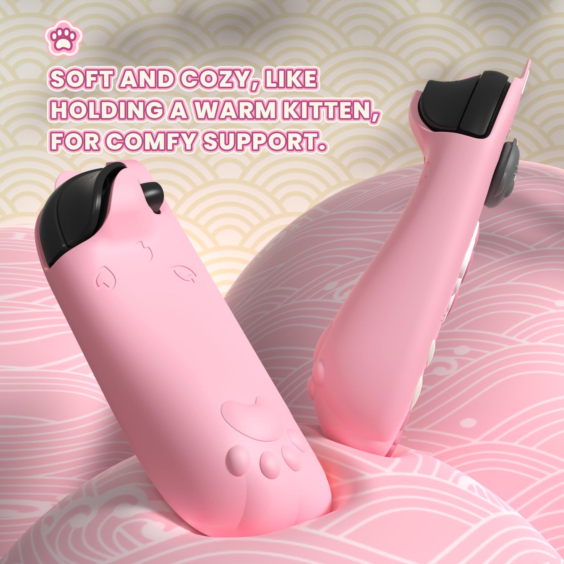 PlayVital Cherry Blossoms Kitten Protective Case for Nintendo Switch 2 with Stand | Cute Cat Ear & Paw Silicone Grips, Dockable Hard Shell, 2 Joystick Caps | Full-Body Protection Cover - Pink - 5