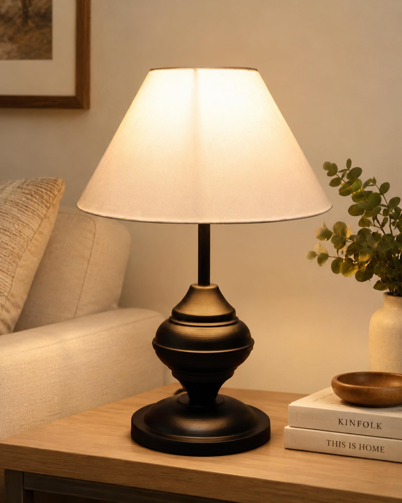 Homesake ® Black Metal Urn Table Lamp with Cone Fabric Shade, E 27 Holder, (White)-picture-14