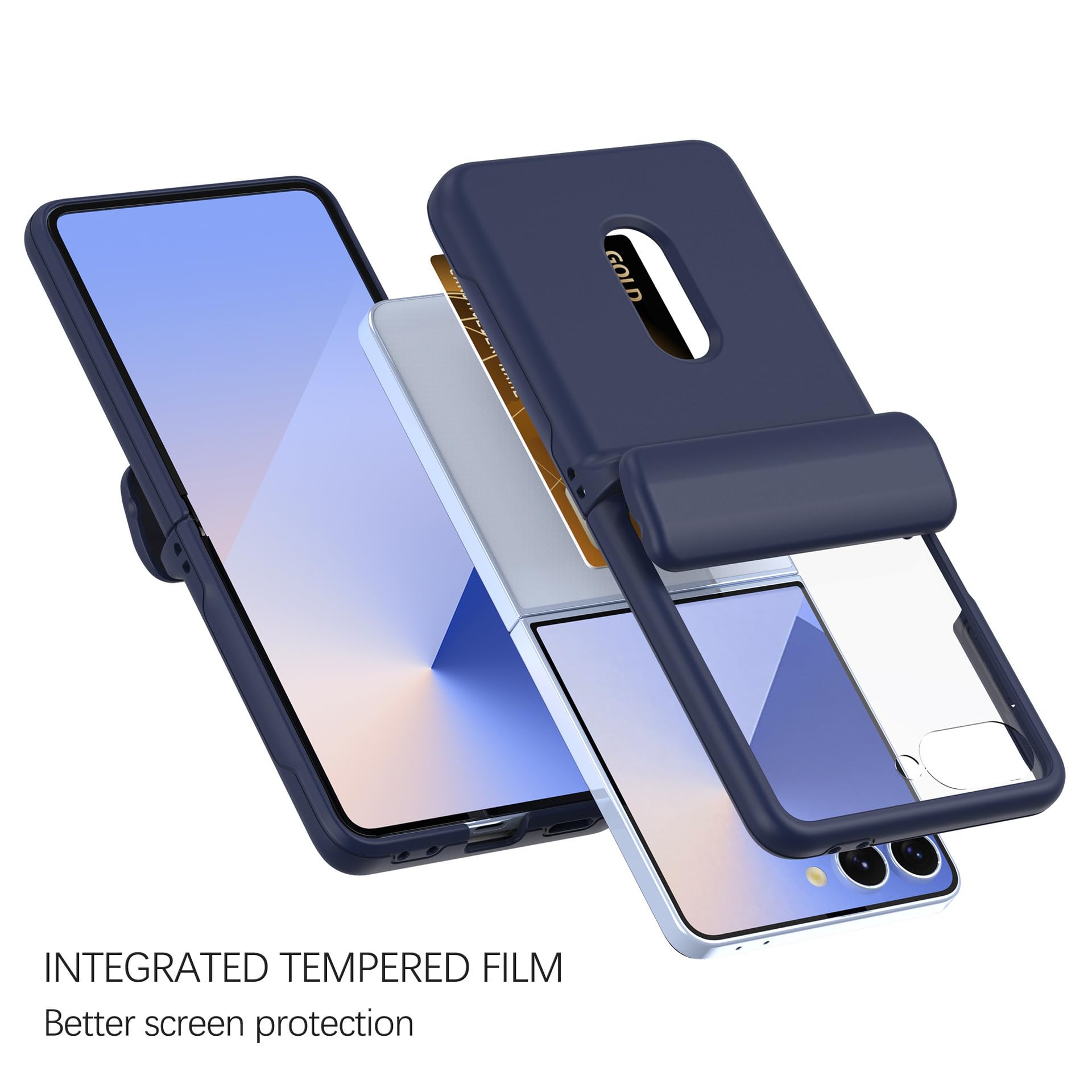 Schlanke Hülle for Samsung Galaxy Z Flip 8 Scharnier Kartenfach Stoßfest PC | Harte PC-Hülle mit Scharnier-Kartenfach. Leichter Stoßschutz hält Ihr Handy sicher und geschützt(Purple)