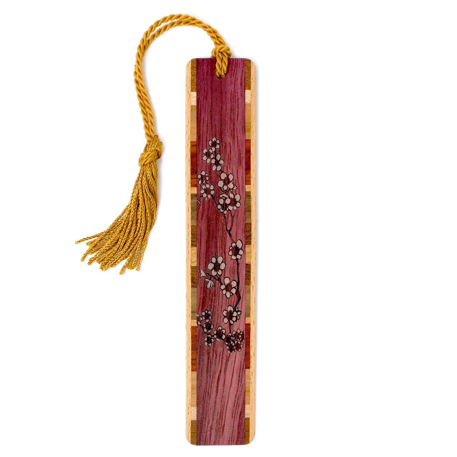 Cherry Blossom Flowers Japanese Sakura Engraved Wooden Bookmark - Made in The USA - Also Available with Personalization