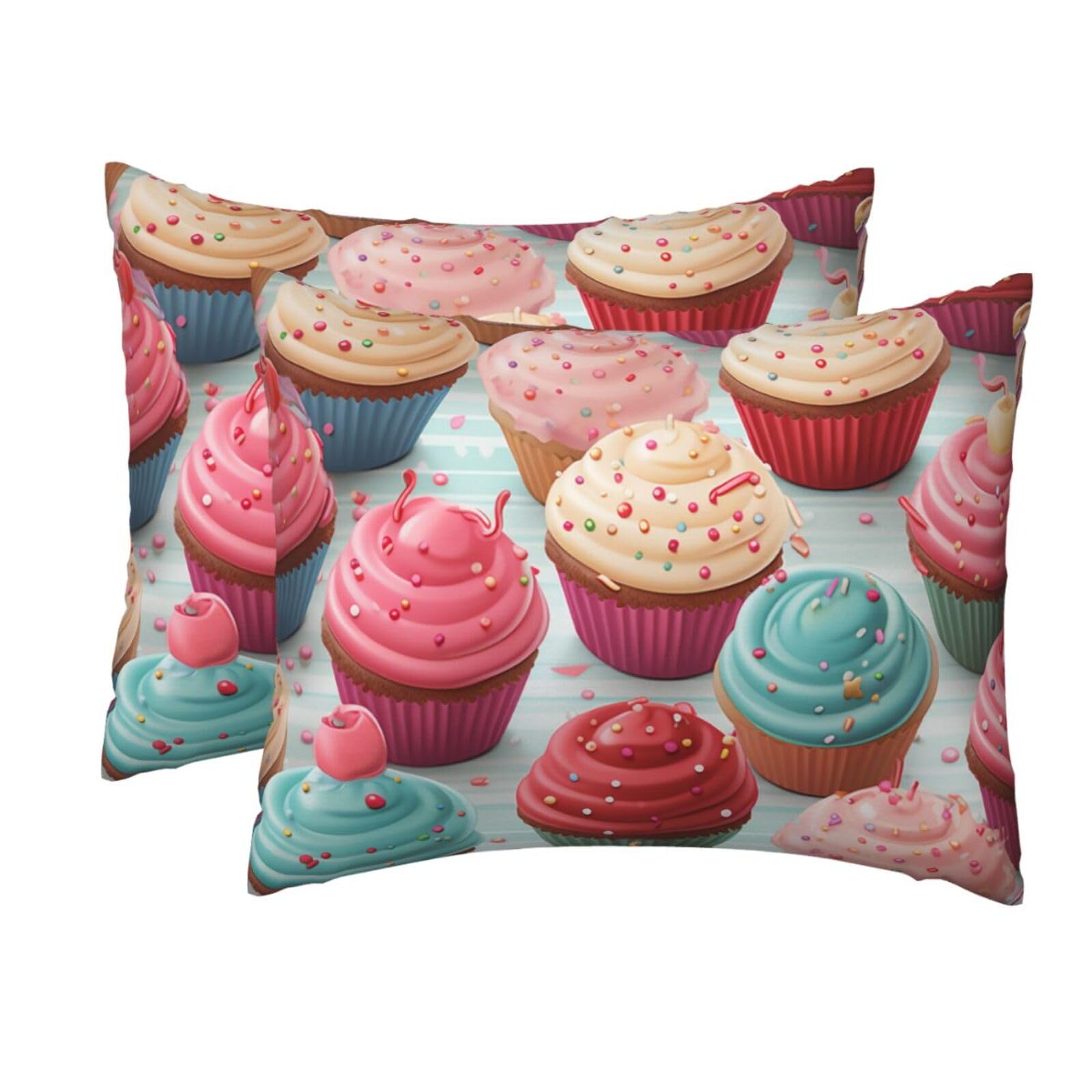 2 Pack Standard Size Pillow Cases for Hair and Skin Soft Breathable Pillow Case Covers with Hidden Zipper Colorful Sweet Lollipop Cupcake Donut Pillowcase 20x26 Inches Pillow Cover for Sleeping Gift