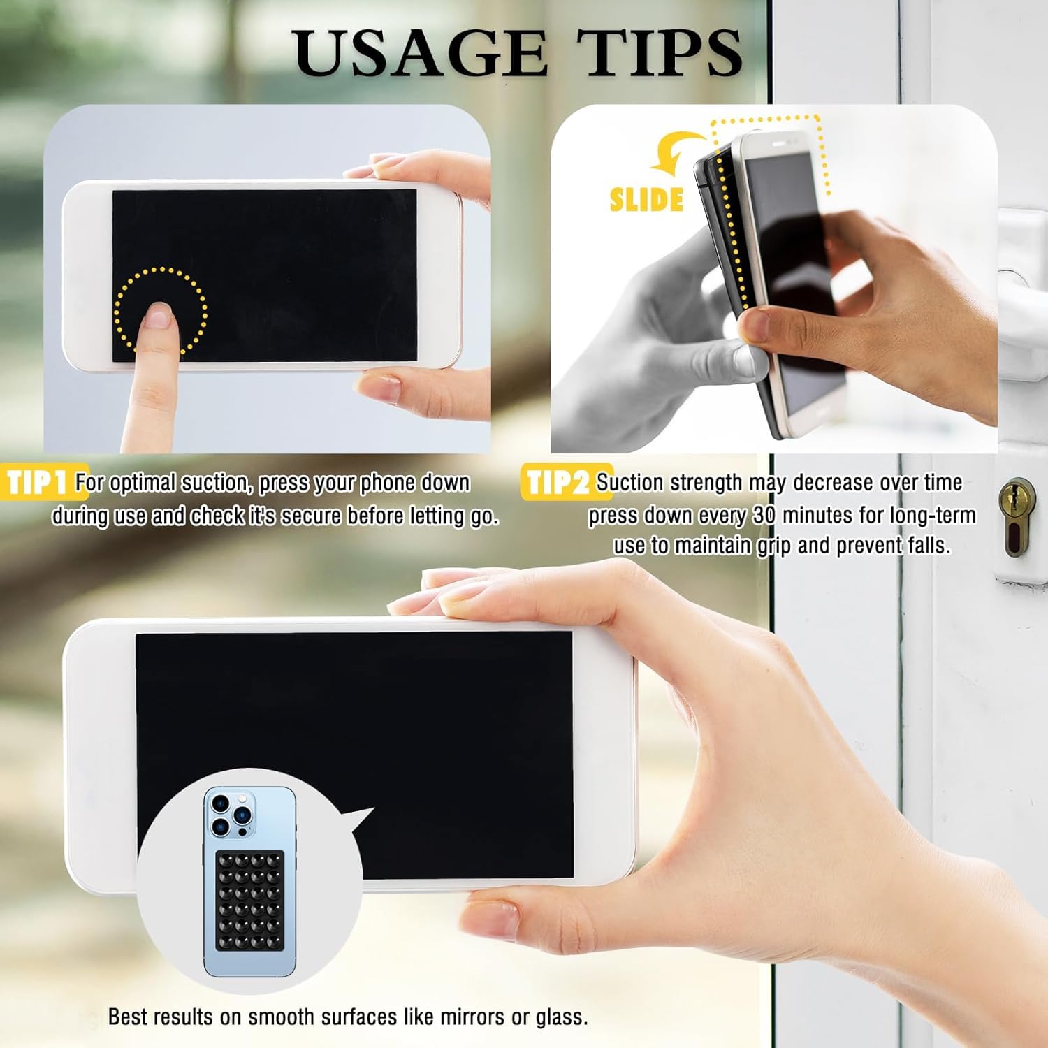 2Pcs Support Ventouse Telephone,Ventouse iphone Silicone Adhésif,Coque Ventouse,Support Telephone Ventouse,Portable