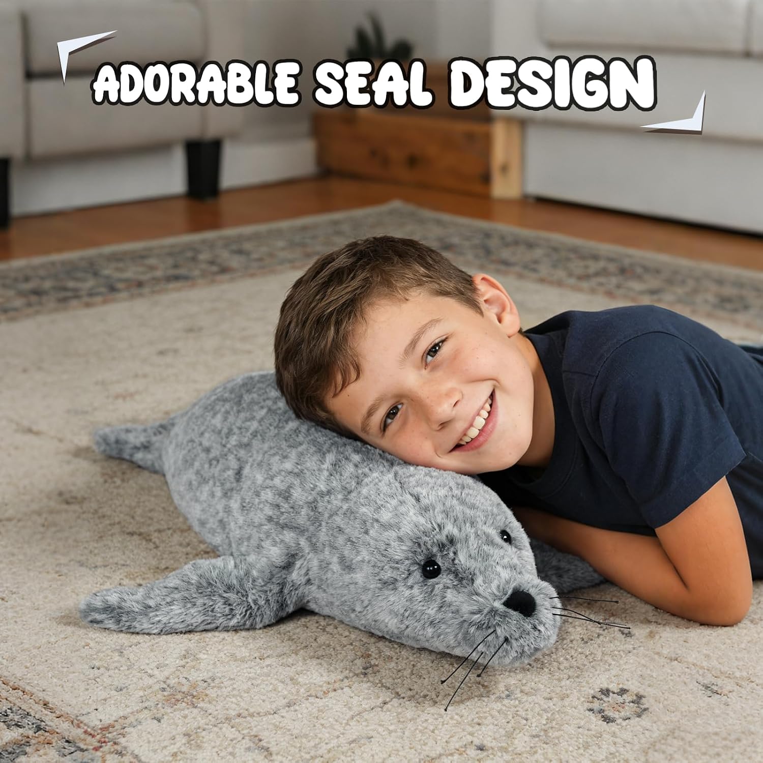 4lbs Weighted Seal Stuffed Animals, 24 Inch Seal Plush, for Birthday Kids Seal Gift Party Decors Birthday Christmas (Seal) image 4