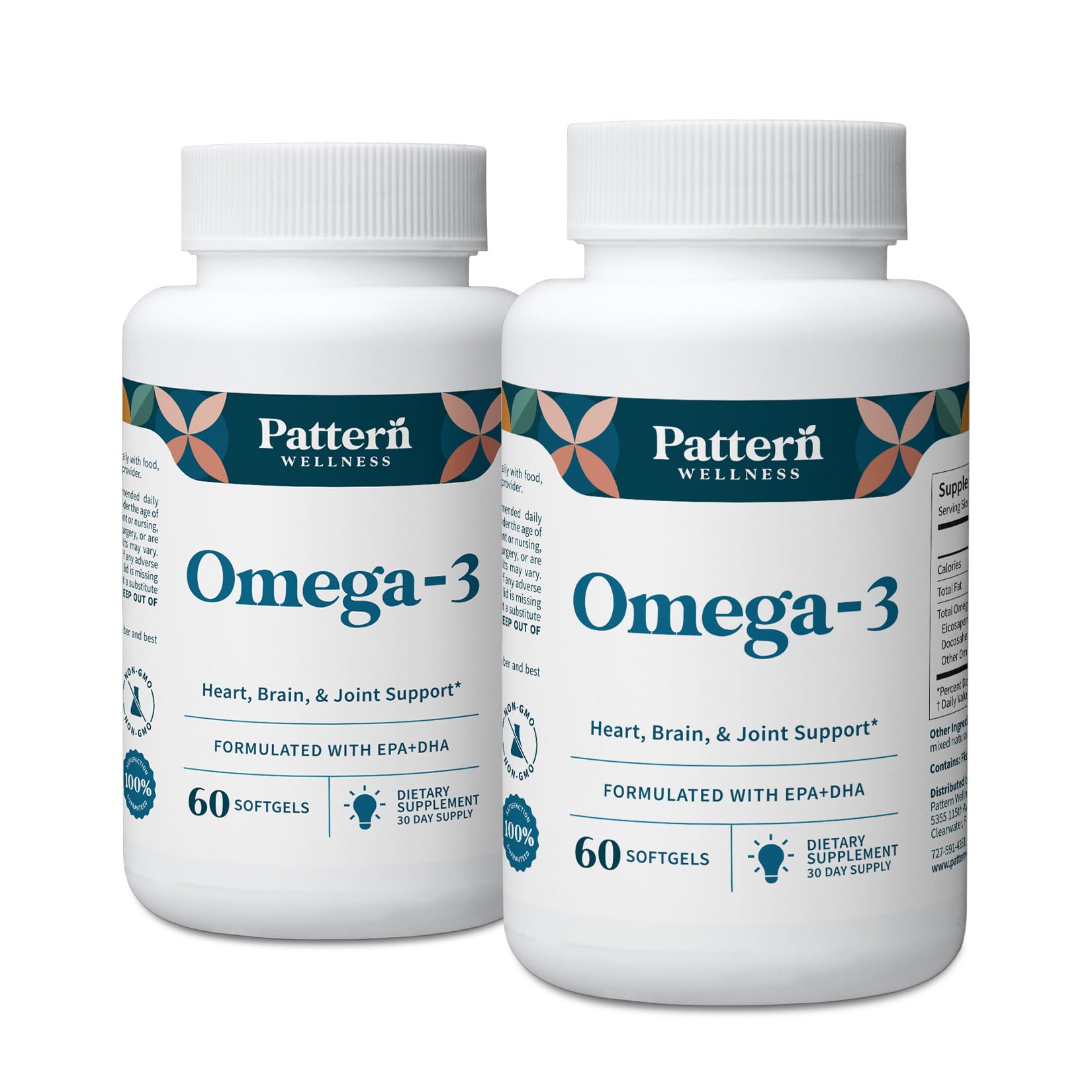 Pattern Wellness Omega 3 Softgels – 120 Softgels 60 Count (Pack of 2)
