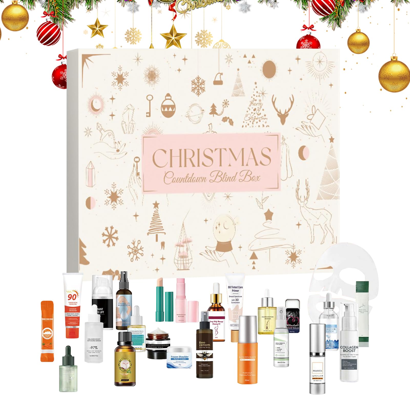 Calendario de Adviento 2026 Mujeres Cosméticos, 24 Días Calendario de Adviento Maquillaje Calendario de Navidad Maquillaje Belleza Lápiz labial Hidratante Juego de Cosméticos para Mujeres Niñas Hogar