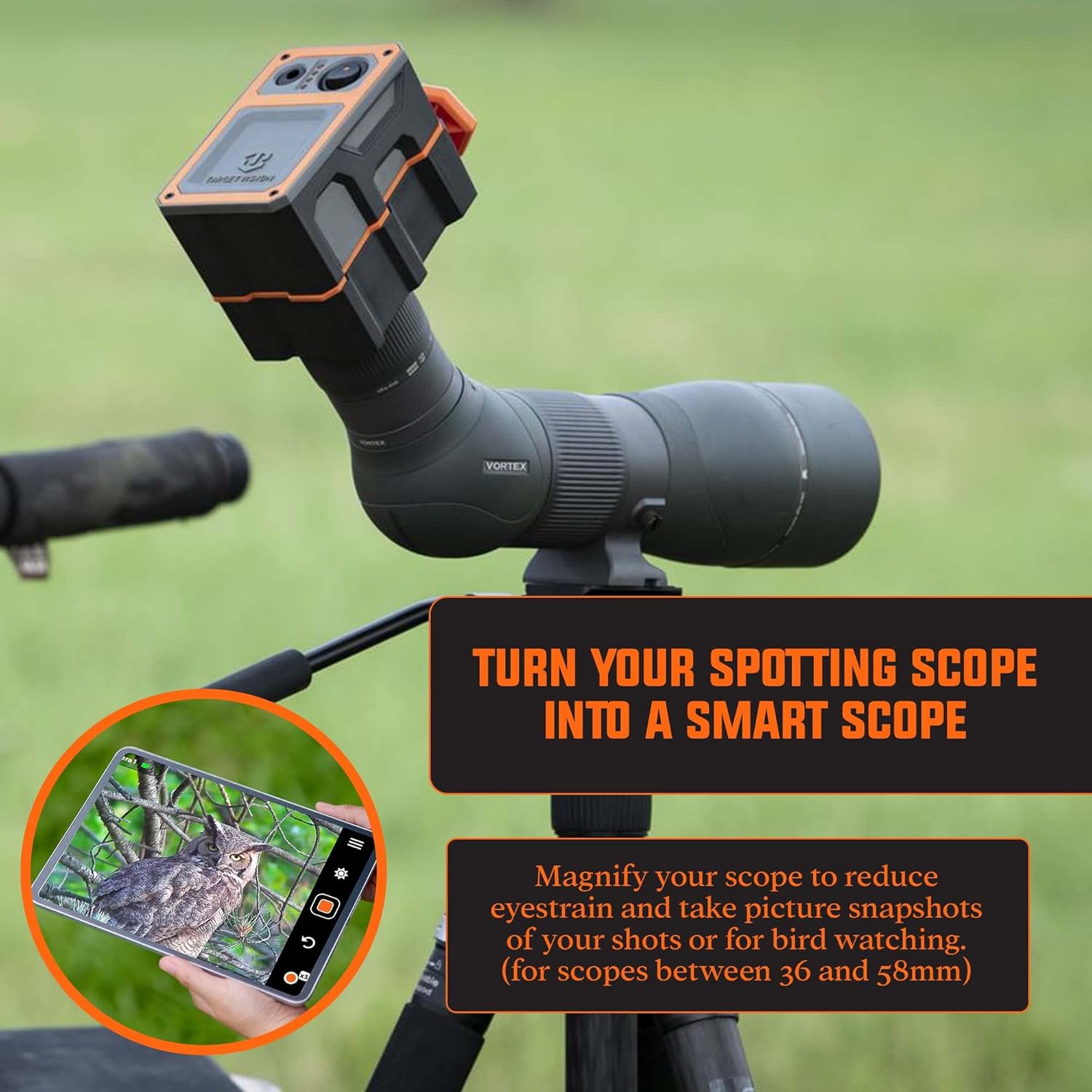 LongShot Hawk Spotting Scope Camera – Wireless HD Video Streaming, Fits 36-58mm Eyepieces, App-Controlled, 12+ Hour Battery, Weather & Drop Resistant, No Wi-Fi/Cell Service Needed