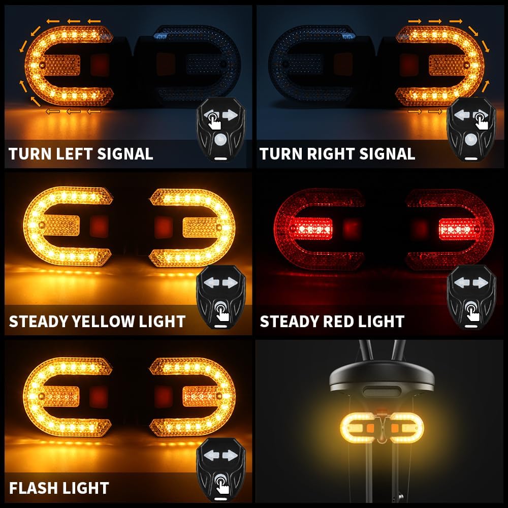 TEGUANGMEI Bike Tail Light with Turn Signal, Split Bicycle Rear Lights, USB Rechargeable Turn Signal Bike Taillights for Cycling, Cyclist Safety Warning Bike Light 5 Mode (Only One Remote Control)