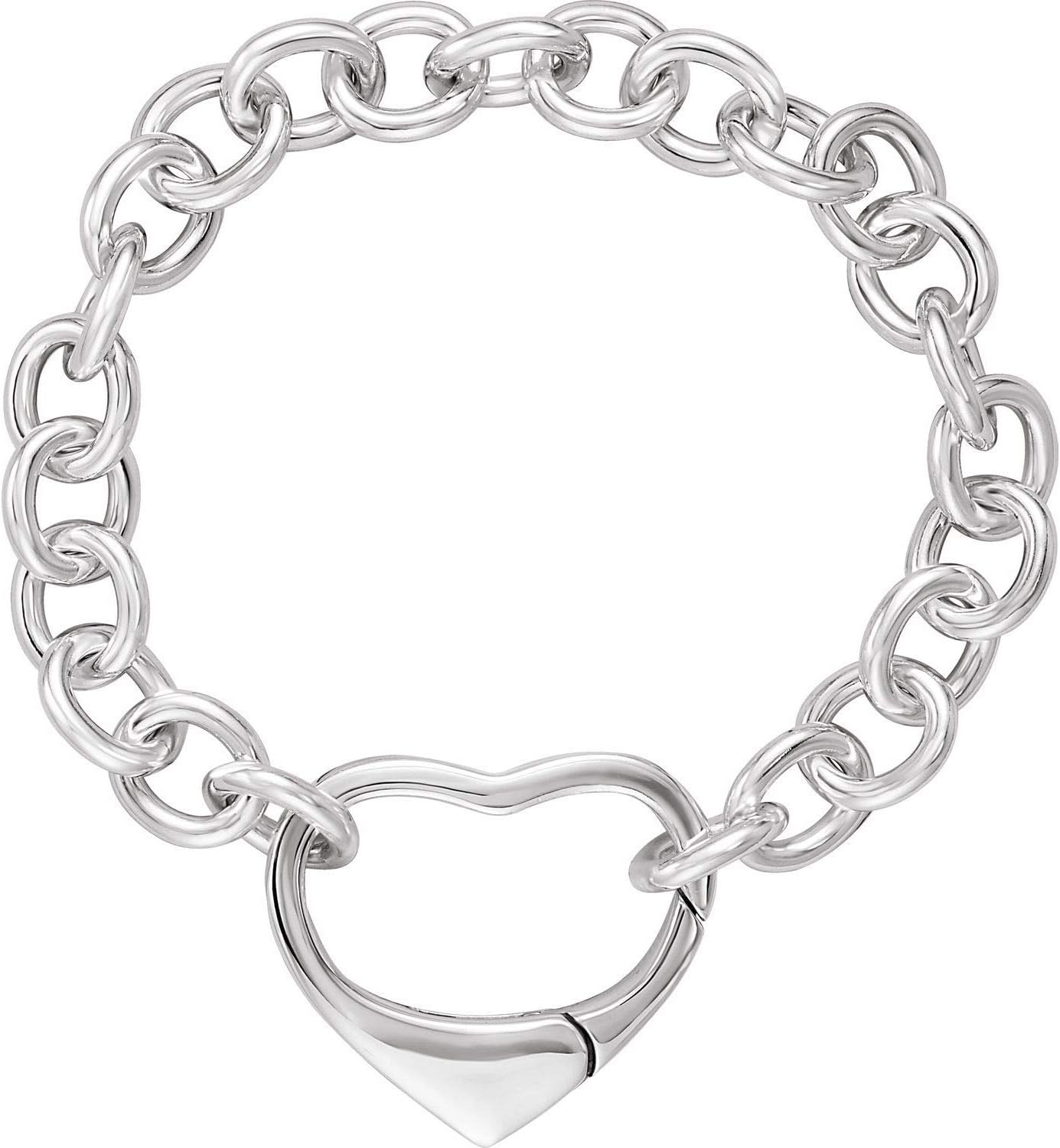 Diamond2Deal Sterling Silver Charm 7 1/2" Bracelet with Heart Clasp 10 mm
