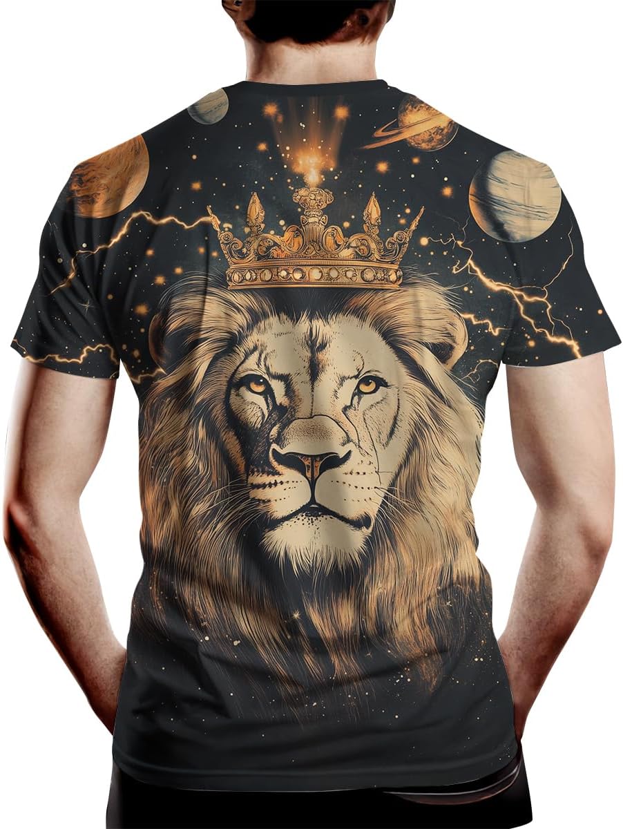 Men's Lion Print T-Shirt Novelty Graphic Shirt Casual Short Sleeve - Image 2