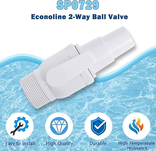 Miniatura 4 de Repuesto compatible con válvula de bola Hayward SP0729 Econoline de 2 vías, 1.5 pulgadas MIP x 1.5 pulgadas - 1.25 pulgadas, clasificación de