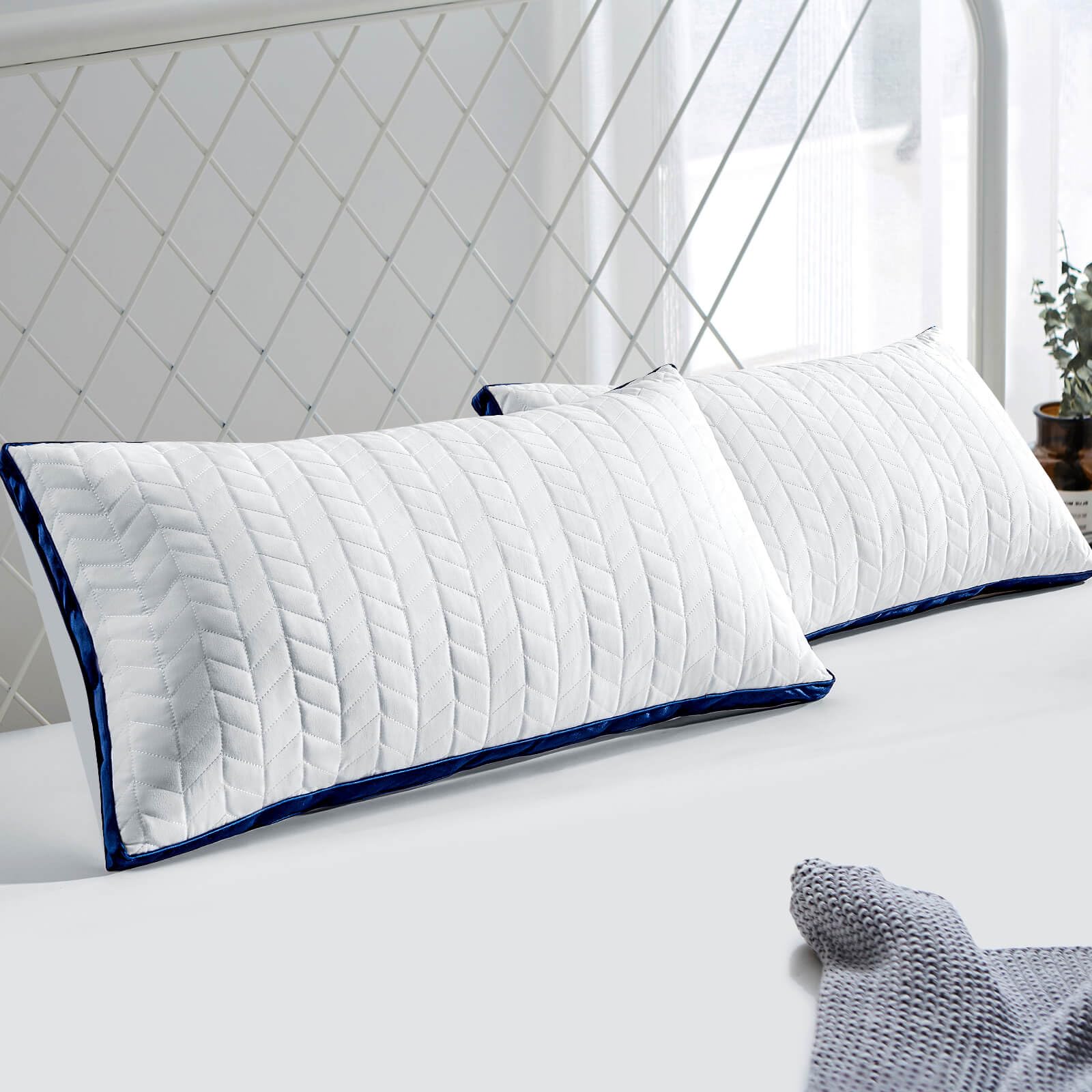 Kopfkissen Kissen 40x80 2er Set - 2 Stück Seitenschläferkissen, orthopädisches Kissen mit hochwertiger Füllung und atmungsaktivem Bezug für Schläfer, Waschbare Schlafkissen, weich & stützend