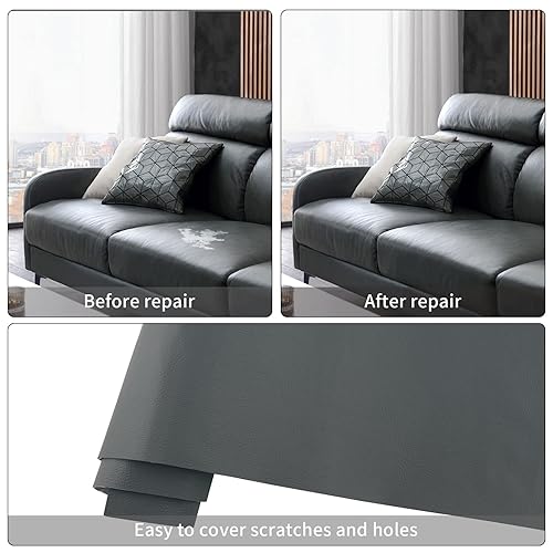 Miniatura 3 de Parche de reparación de cuero autoadhesivo de 17 x 79 pulgadas, parches de cuero grandes para muebles, sofás, asientos de automóvil, armarios,