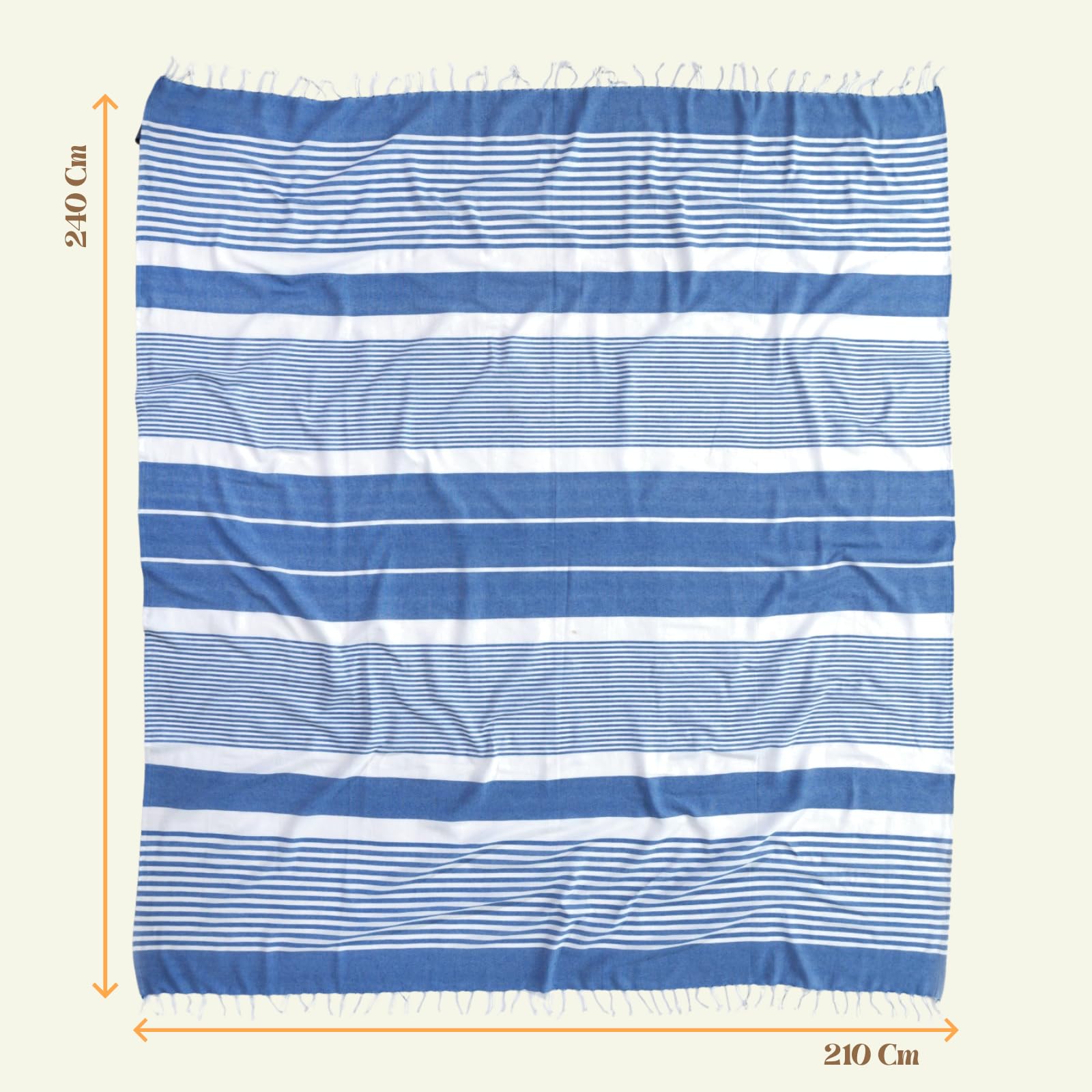 MOMOMUS Fouta de Plage XXL ou Grand Drap de Plage Anti Sable Élégant -Légère, Pliable et au Style Bohème - Couverture pour Pique Nique sans Sable - Bleu, 210x240 cm