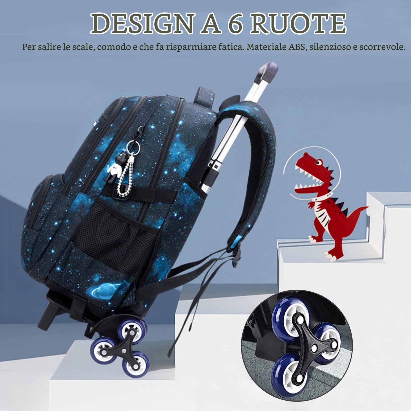 Amythe Zaino Trolley Scuola Media e Elementare,Zaino con Rotelle 6 Ruote,Sganciabile,Scuola & Viaggio,Trolley Bambini e Ragazzi, Blu | Zaino Scuola con Rotelle Sganciabile, Ritorno & Viaggio, Trolley per Bambini Ragazzi Adolescenti di 9-18 anni