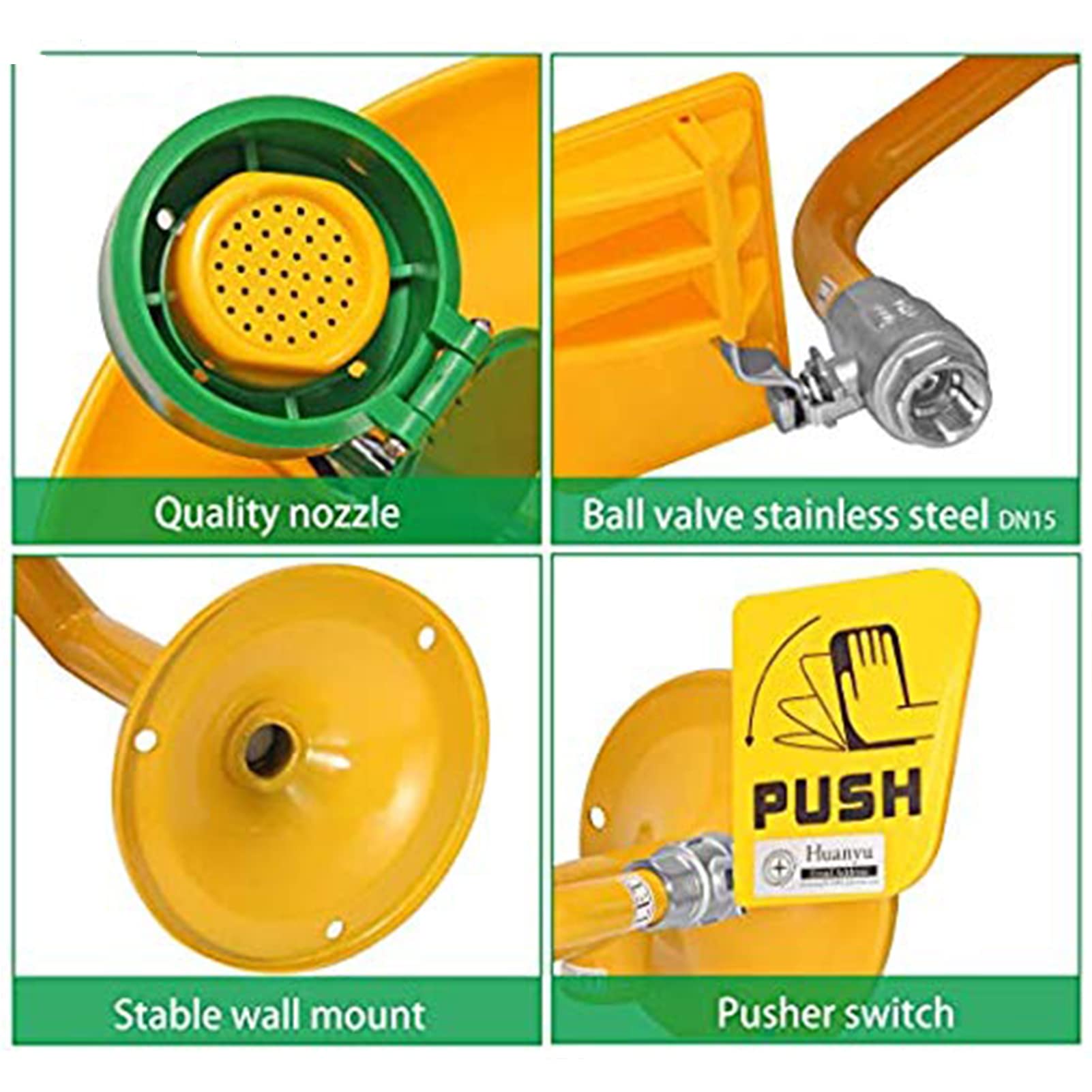 Estación lavaojos con Tapa Estación lavaojos de Pared Kit de Lavado de Ojos de Seguridad - Caudal de Agua de 11,4 l/min para Plantas químicas/fábricas/escuelas/Laboratorios (Amarillo)