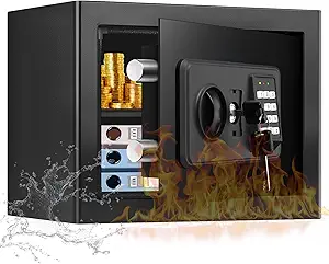 1.3 Cuft Small Home Safes Water and Fireproof, Fire proof Safes for Home Use, Anti-Theft Security Safe Box With Digital Keypad & Removable Shelf and Led Light, Money Safes for Documents Valuables