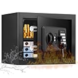 1.2 Cuft Small Home Safes Water and Fireproof, Fire proof Safes for Home Use, Anti-Theft Security Safe Box With Digital Keypad & Removable Shelf and Led Light, Money Safes for Documents Valuables
