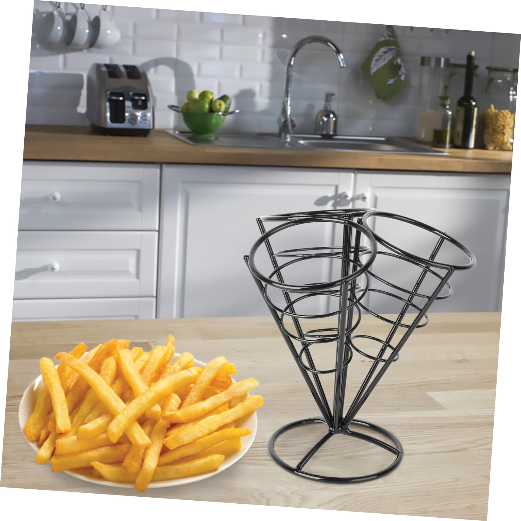 Pommes Frites Tütenhalter mit Stabiler Basis Schwarzer aus Edelstahl