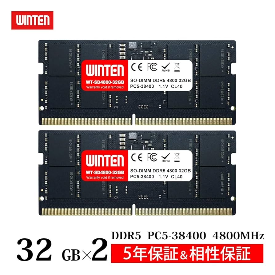Amazon.co.jp: WINTEN ノートPC用 メモリ DDR5-4800 64GB（32GB