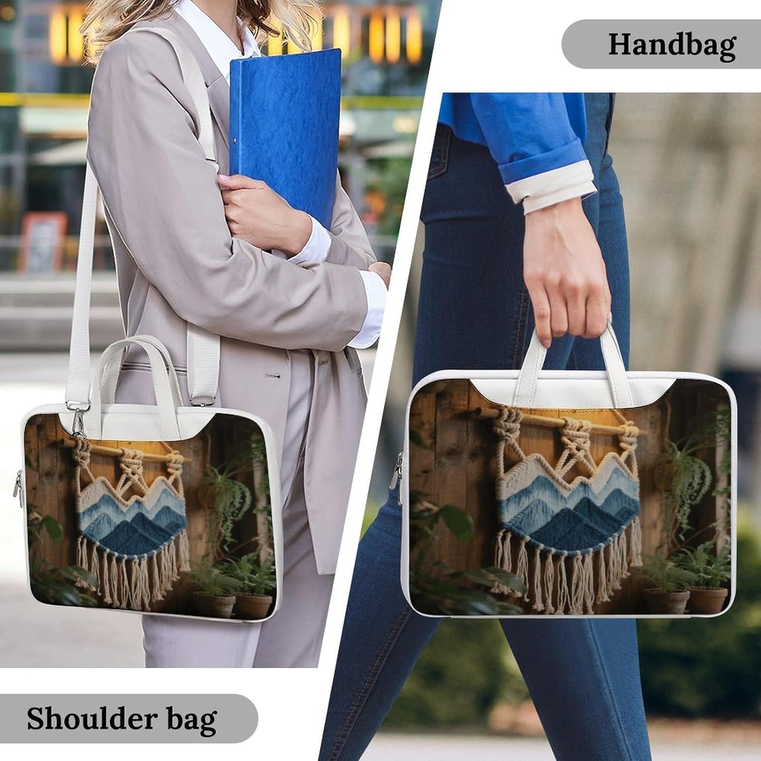 Mountain Dip Dyed Macrame 37x28cm White-style Laptop Bag Leather Tablet Computer Briefcase Large Capacity Work Business Tote Bags for Office