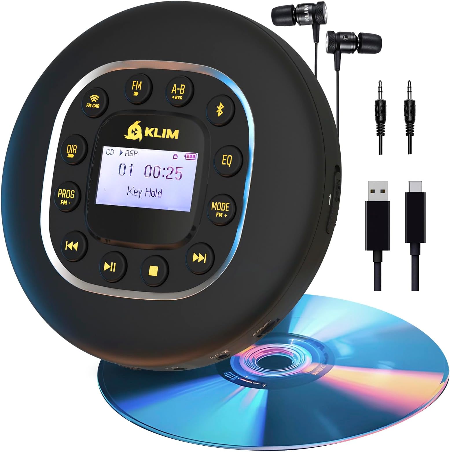 Journey - Portable CD Player Walkman with Long-Lasting Battery - New - with Headphones - Radio FM - Compatible MP3 CD Player Portable - SD Card, FM Transmitter, Bluetooth - Ideal for Cars