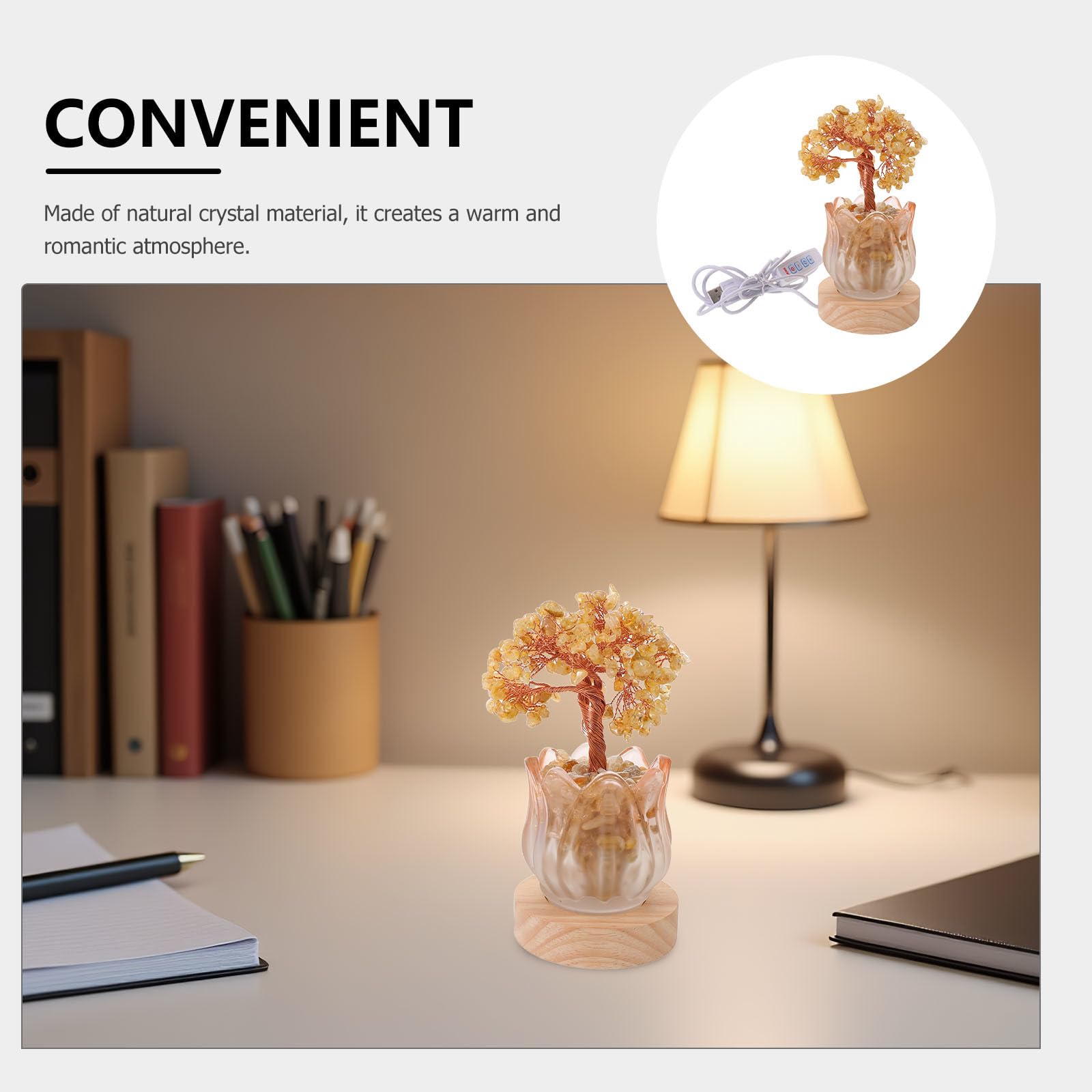 Lampa z drzewkiem pieniędzy z cytrynu – kryształowa lampka nocna Feng Shui dla dobrobytu – dekoracyjne drzewko bonsai na biurko i nocną lampkę – symbol bogactwa