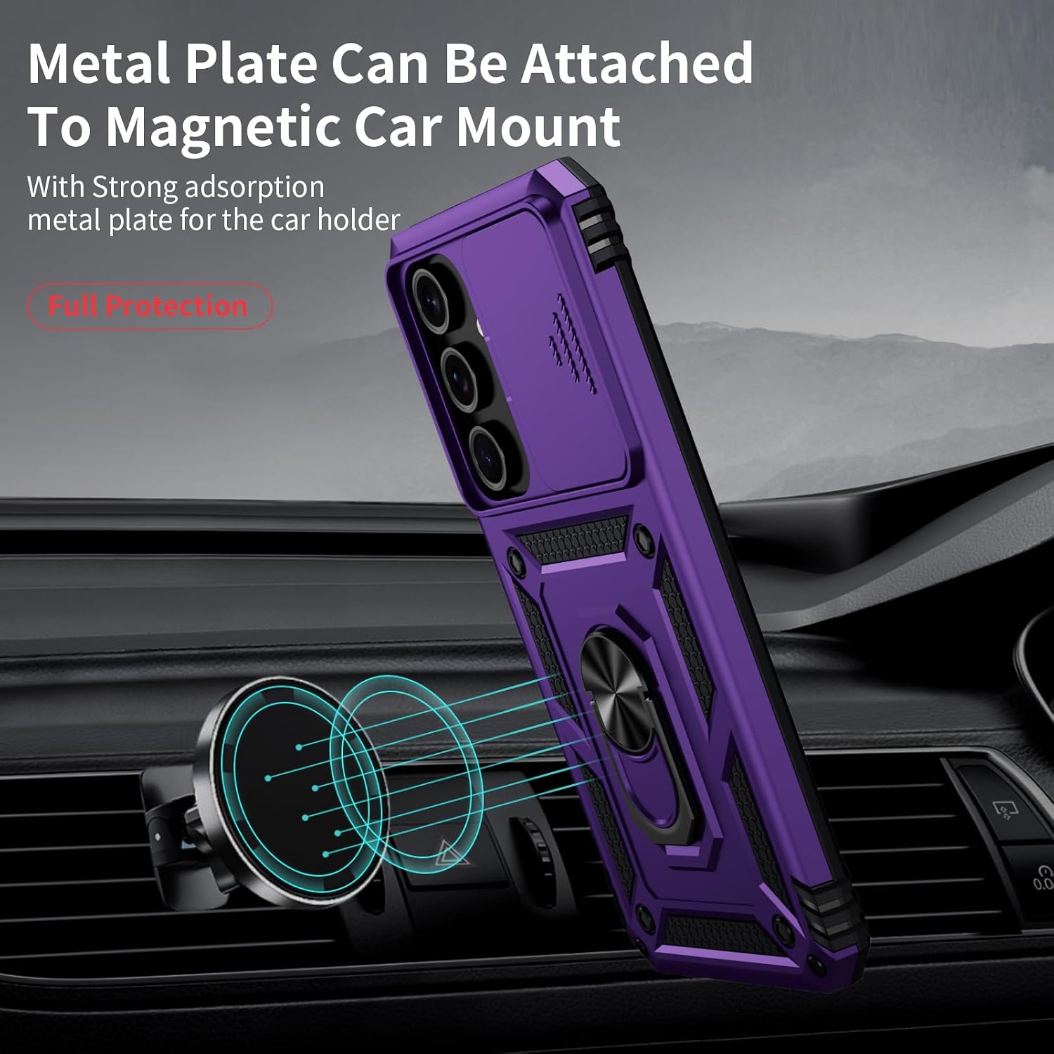 for Samsung Galaxy S25 Case with Camera Lens Cover, HD Screen Protector, 10 FT Military Grade Drop Protection, Magnetic Ring Holder Kickstand Protective Phone Case, Deep Purple image 3