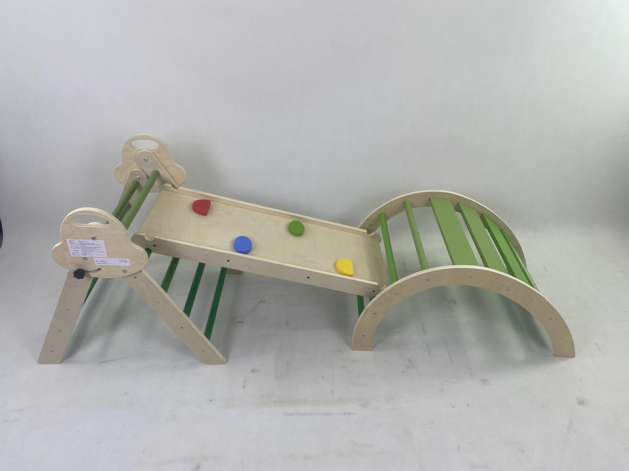 Puecrof Triangolo da Arrampicata Montessori 7 in 1 con Cuscino, Giocattolo da Arrampicata in Legno per Bambini da 1 a 3 Anni, Arco per Arrampicata Indoor con Scivolo, Scala e Arco da Gioco (Verde)