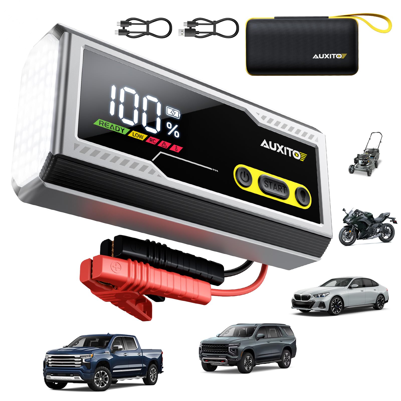 AUXITO 6000A Jump Starter, 12V Car Battery Jump Starter, Up to All Gas & 12L Diesel Engine with LED Display, Portable Jump Box with 3 Modes Flashlight and Jumper Cable, Storage Case